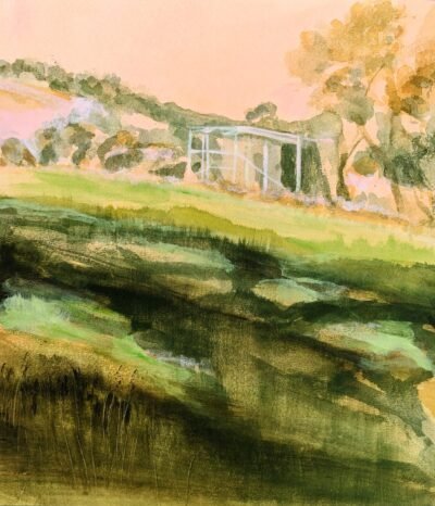 Under a Shady Tree, View of a Cow Shelter Watercolour Print